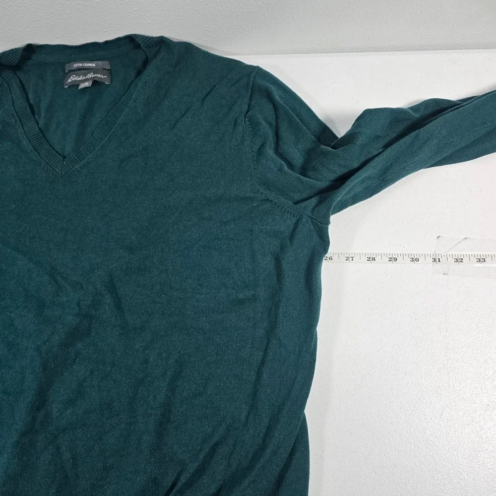 Eddie Bauer Mens 2XL Teal Green Cotton Cashmere V-Neck Sweater‎ 11123